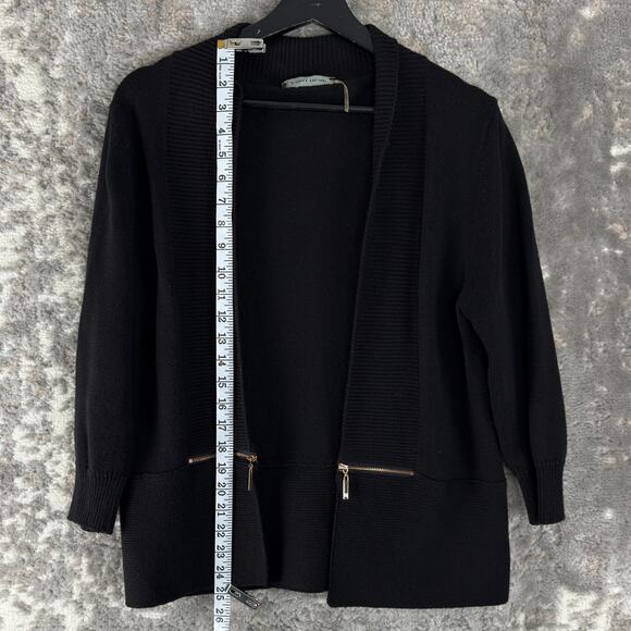 Ivanka Trump Size M Open Front Cardigan Sweater Black Long Sleeve Zipper - Picture 2 of 9
